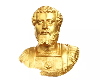 Ολόχρυση προτομή Ρωμαίου  αυτοκράτορος ανευρέθη  εις την Αγίαν Πέτραν Διδυμοτείχου παρά την αρχαίαν Πλωτινούπολιν